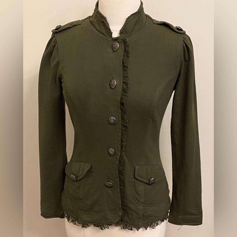 Nick & Mo Exclusive Collection Army Green Lace Trim Long Sleeve Button Jacket XS